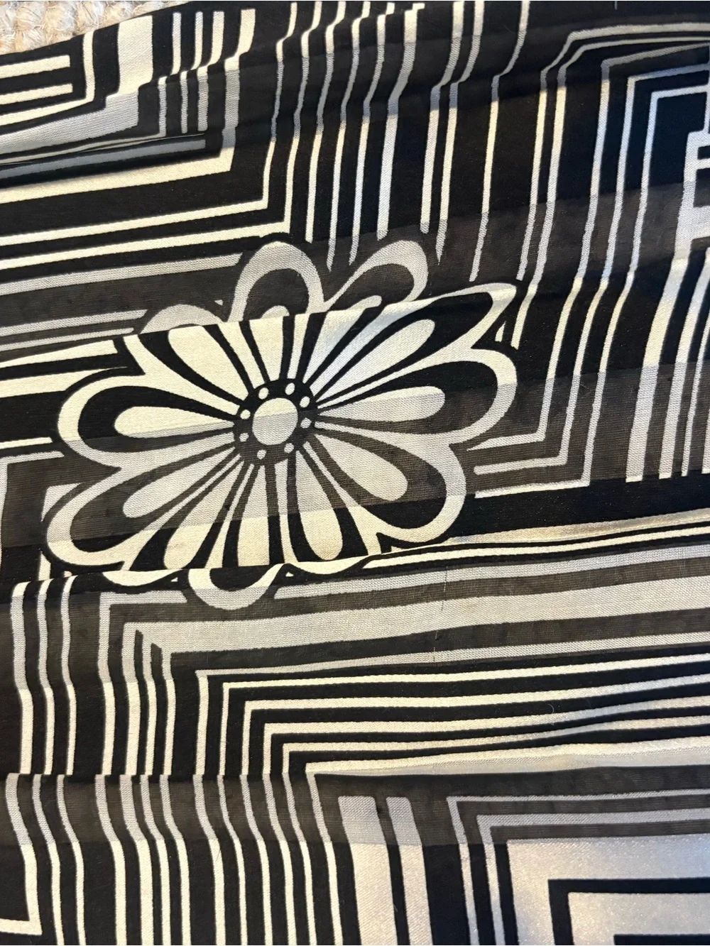 Anne Klein Silk Black &White Floral Graphic Scarf